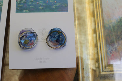 Monet Inspired Flower Medallion Earrings No.3 樹脂ノンホールピアス Plastic Clip-on 睡蓮