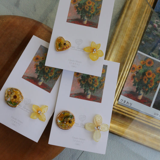 Monet Inspired Flower Earrings No.20 ピアスTitanium Pierce ひまわり