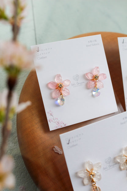 Someiyoshino Sakura Earrings with Sparkling Gem #051