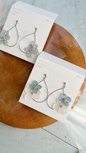 Silver Color Teardrop Hoop Earrings with Hydrangeas No.1