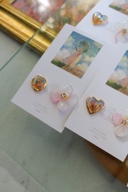 Monet Inspired Flower Earrings No.6 ピアスTitanium Pierce 日傘をさす女性