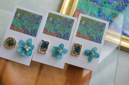 Gogh Inspired Flower and Medallion No.3 イヤリング Clip-on アイリス