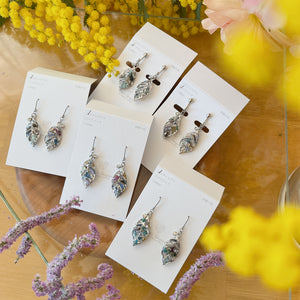 Small Leaf Earrings With Seasonal Flower Petals Silver color metal No.2  - Time limited