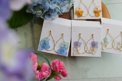 Teardrop Hoop Earrings with Hydrangeas No.15