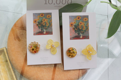 Monet Inspired Flower Earrings No.17 イヤリング Clip-on ひまわり