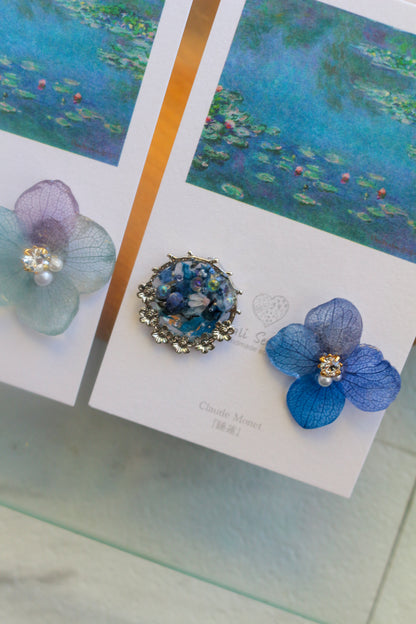 Monet's Water Lilies Inspired Flower and Medallion No.8 イヤリング Clip-on 睡蓮