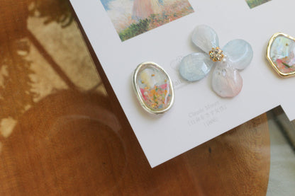 Monet Inspired Flower Earrings No.18 イヤリングClip-on 日傘をさす女性