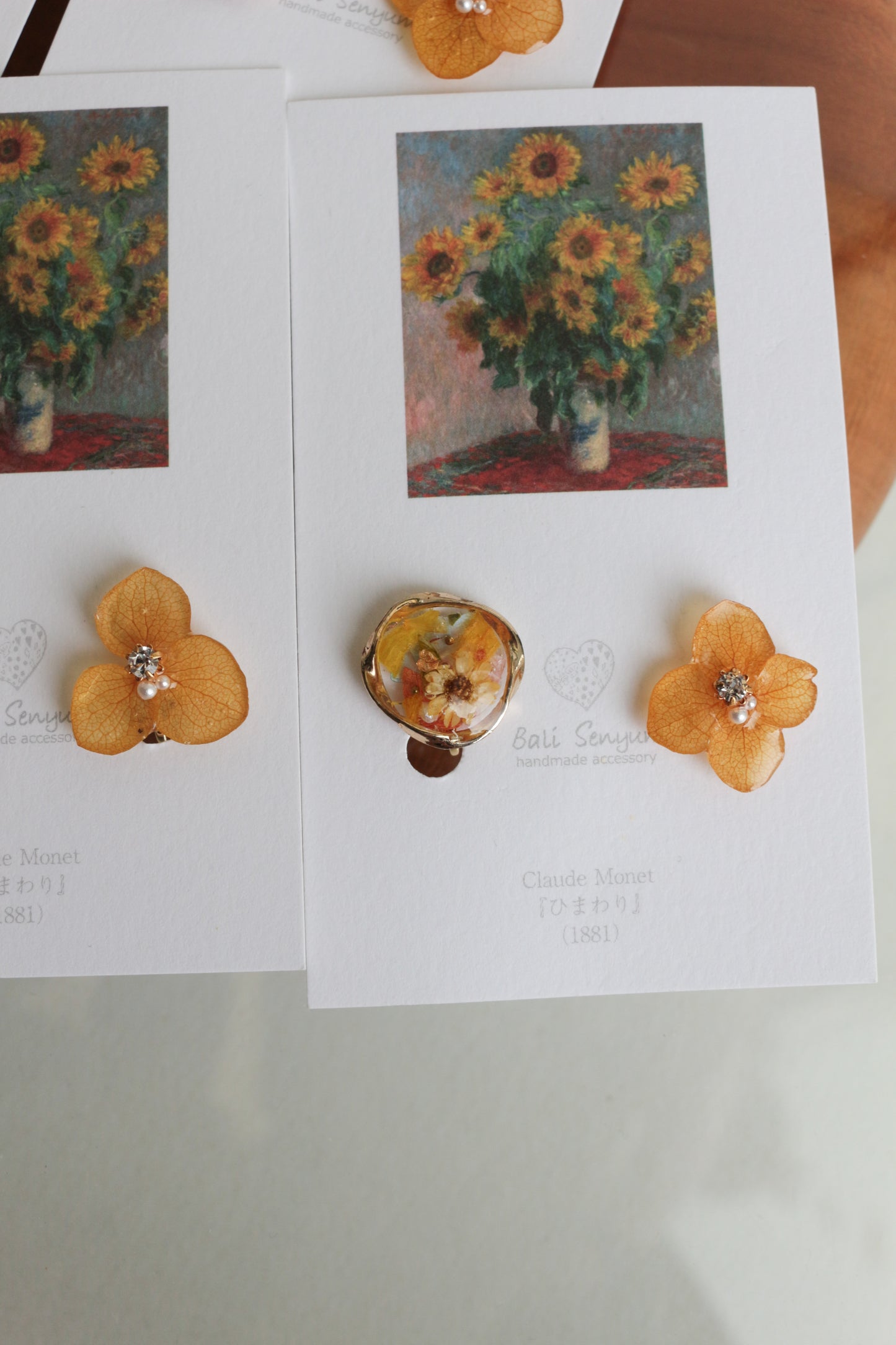 Monet Inspired Flower Earrings No.11 イヤリング Clip-on ひまわり