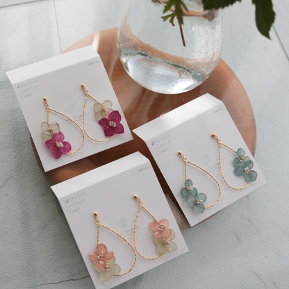 Teardrop Hoop Earrings with Hydrangeas No.18