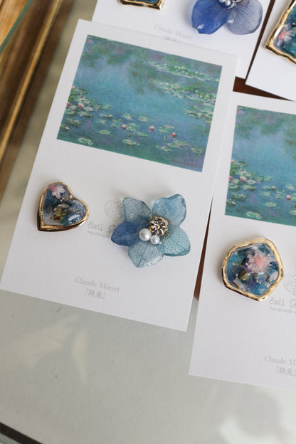 Monet Inspired Flower and Medallion No.15 ピアスTitanium Pierce 睡蓮