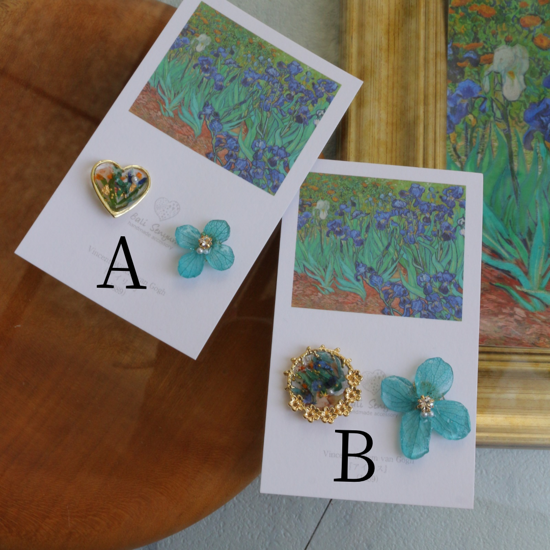 Gogh Inspired Flower and Medallion No. 5 Pierceチタンピアス -アイリス