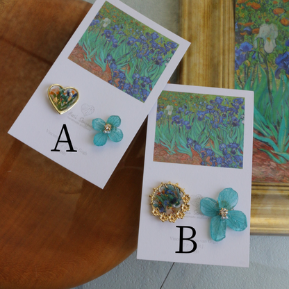 Gogh Inspired Flower and Medallion No. 5 Pierceチタンピアス -アイリス
