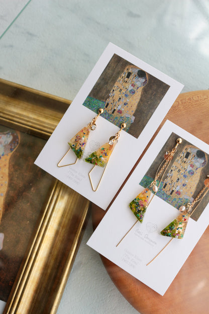 Gustav Klimt Inspired Triangular Floral Earrings - Kiss