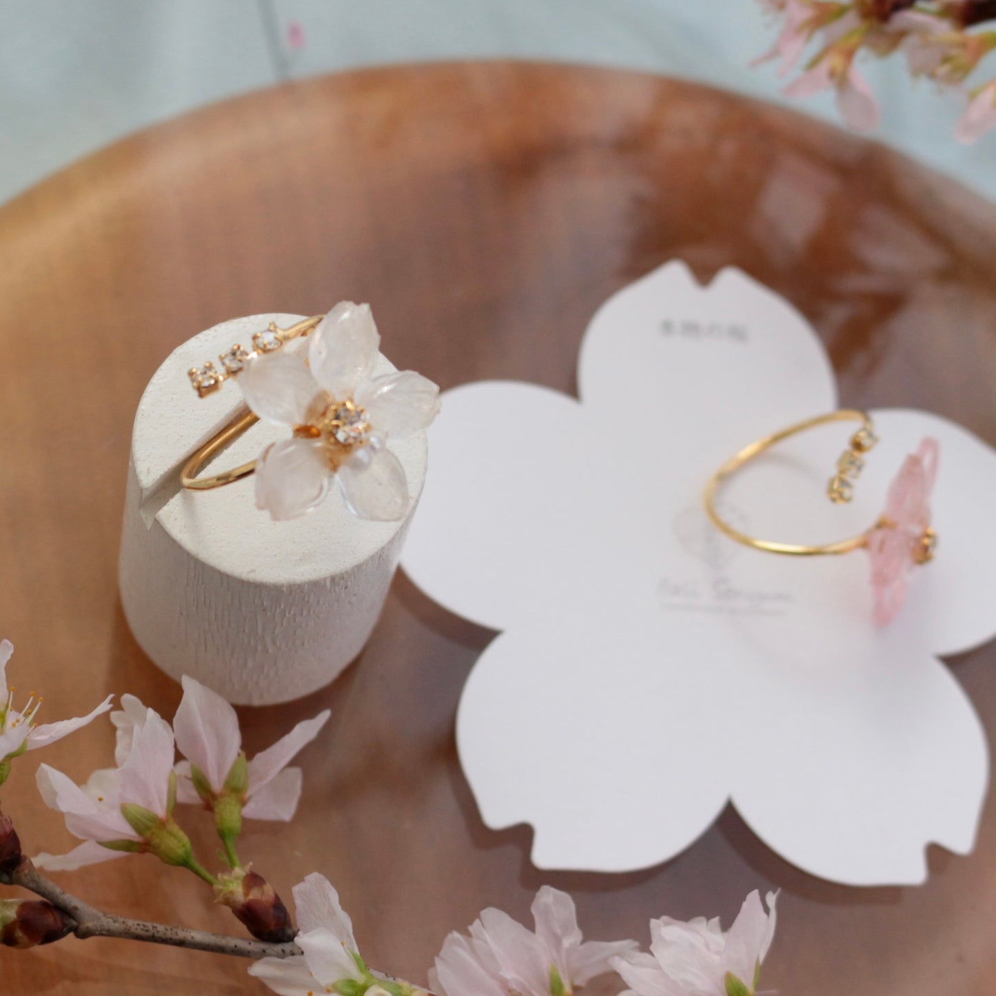 Someiyoshino Sakura Ring with Three Gems NEW #S053