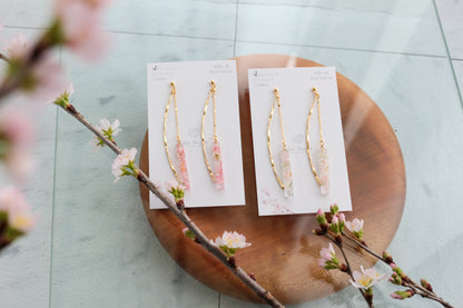 Dangling Sakura Flower Stick 2 Earrings with Pearl