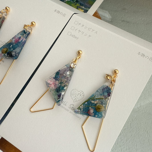 Claude Monet Water Lilies Inspired Triangular Floral Earrings -  No.21