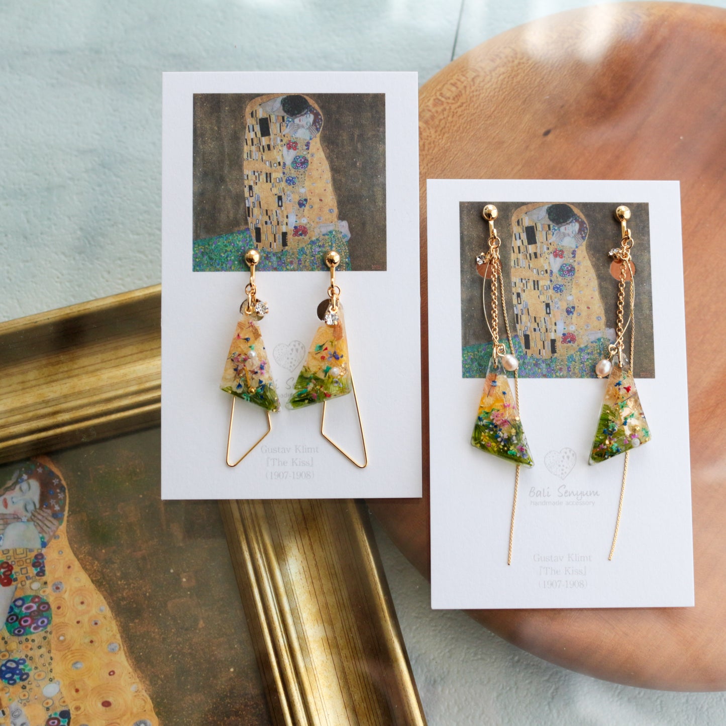 Gustav Klimt Inspired Triangular Floral Earrings - Kiss