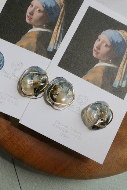 Vermeer's Inspired Flower & Pearl Earrings No.4 ピアス Pierce 真珠の耳飾りの少女