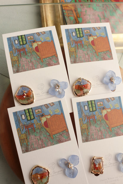 Gogh Inspired Flower and Medallion No.4イヤリング Clip-on ゴッホの寝室