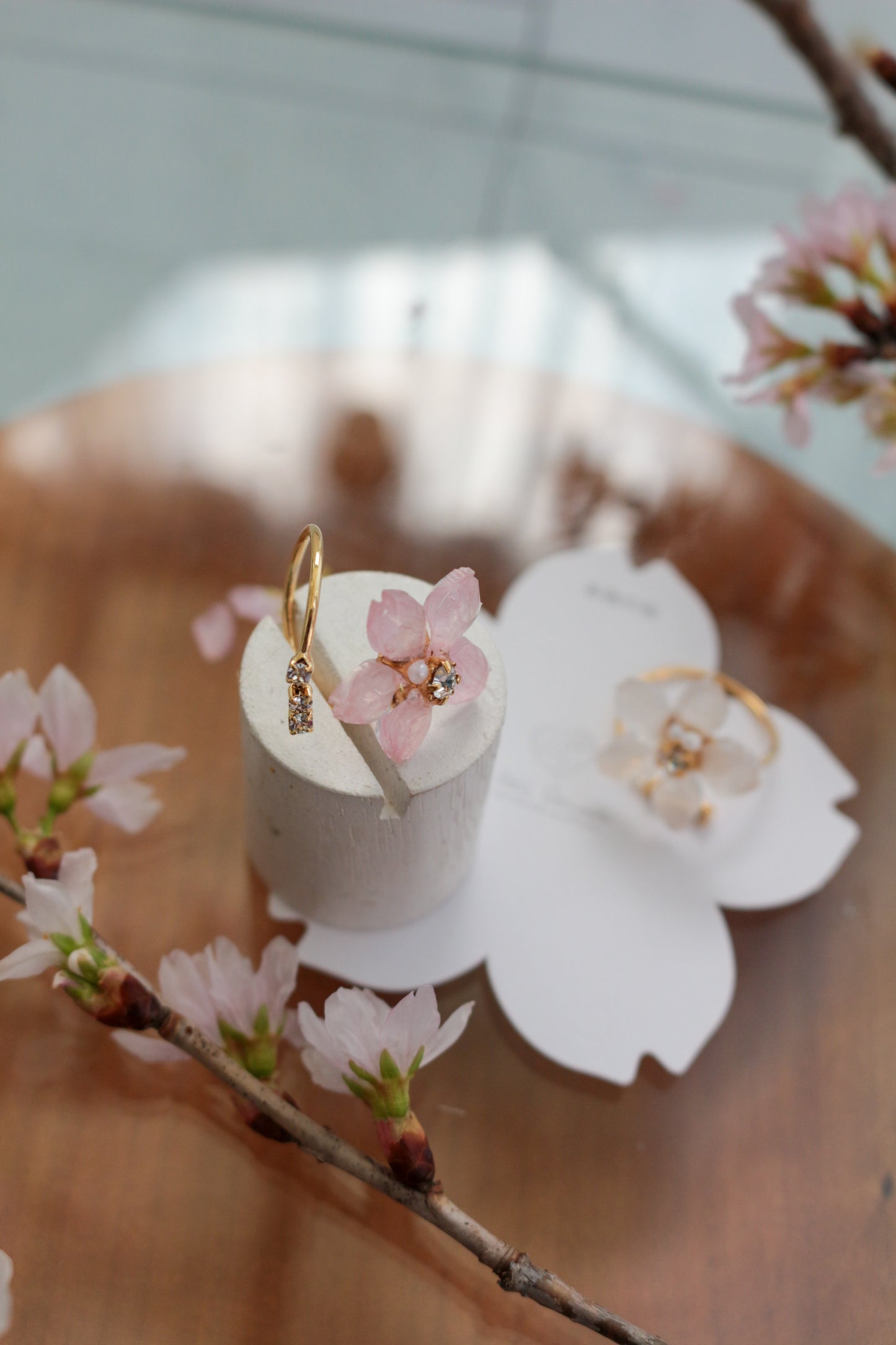 Someiyoshino Sakura Ring with Three Gems NEW #S053