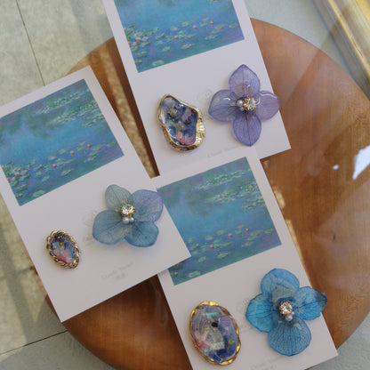 Monet's Water Lilies Inspired Flower and Medallion No.37 イヤリング Clip-on 睡蓮