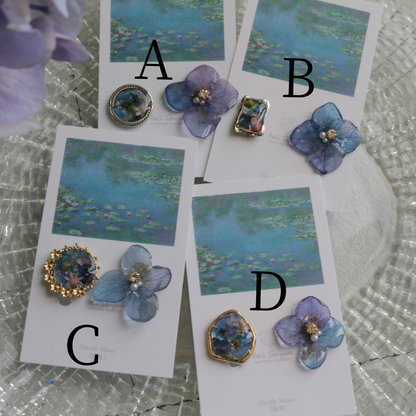 Monet's Water Lilies Inspired Flower and Medallion No.32 イヤリング Clip-on 睡蓮