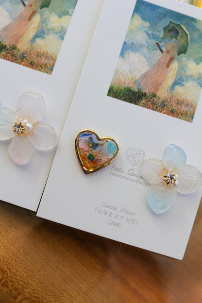 Monet Inspired Flower Earrings No.7 ピアスTitanium Pierce 日傘をさす女性