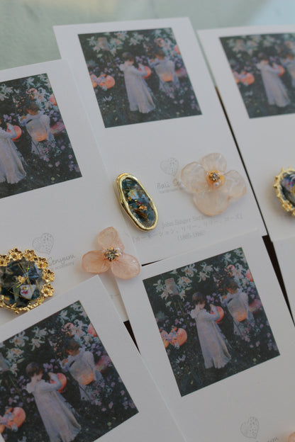 Sargent Inspired Flower and Medallion Earrings No.2 チタンピアスTitanium pierce