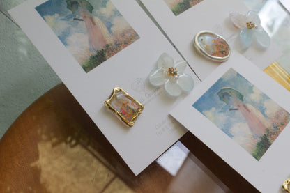 Monet Inspired Flower Earrings No.17 ピアスTitanium Pierce 日傘をさす女性