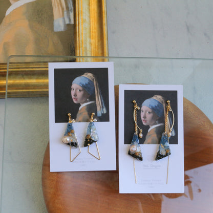 Johannes Vermeer Inspired Triangular Floral Earrings-真珠の耳飾りの少女