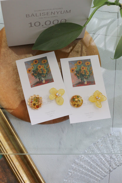 Monet Inspired Flower Earrings No.17 イヤリング Clip-on ひまわり