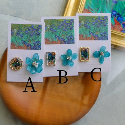 Gogh Inspired Flower and Medallion No.3 イヤリング Clip-on アイリス
