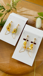 Triangular Floral Earrings With Seasonal Hydrangea- Sunflower
