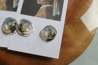 Vermeer's Inspired Flower & Pearl Earrings No.4 ピアス Pierce 真珠の耳飾りの少女