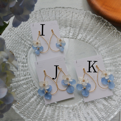 Teardrop Hoop Earrings with Hydrangeas No.22 ピアスorイヤリング