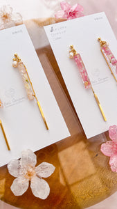 Dangling Sakura Flower Stick Earrings with Pearl