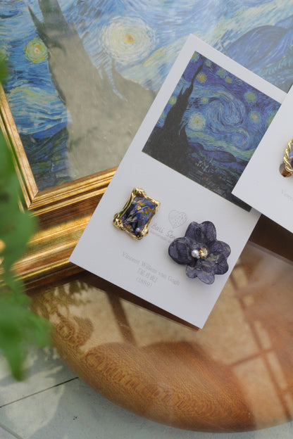Gogh Inspired Flower and Medallion No.2 イヤリング Clip-on 星月夜
