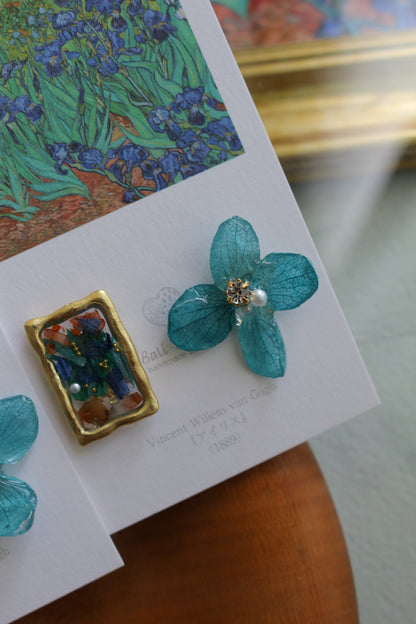 Gogh Inspired Flower and Medallion No.3 イヤリング Clip-on アイリス