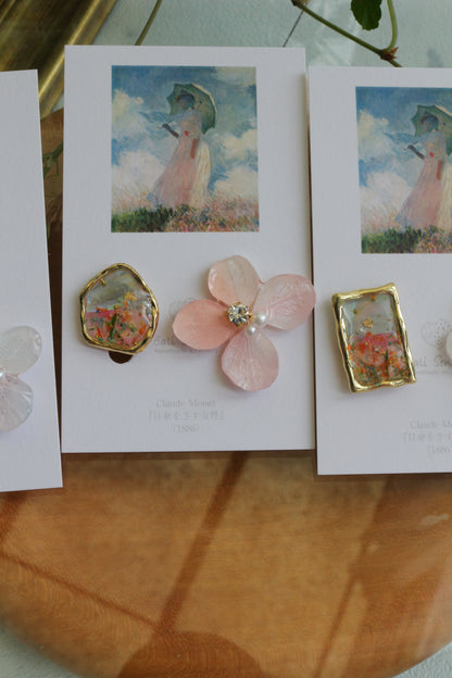 Monet Inspired Flower Earrings No.15 イヤリングClip-on 日傘をさす女性