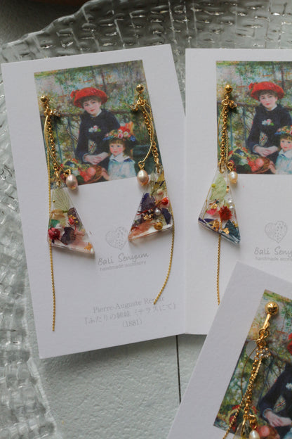 Renoir Inspired Triangular Floral Earrings-ふたりの姉妹