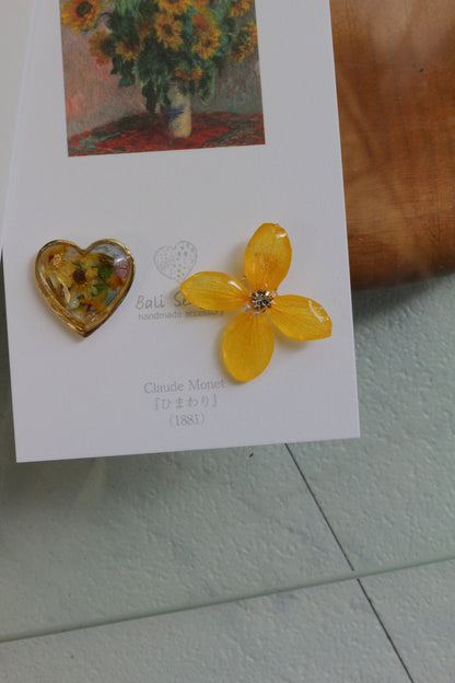 Monet Inspired Flower Earrings No.23 ピアスTitanium Pierce ひまわり
