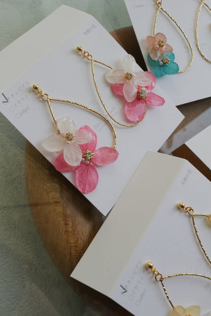 Teardrop Hoop Earrings with Hydrangeas No.20 ピアスorイヤリング