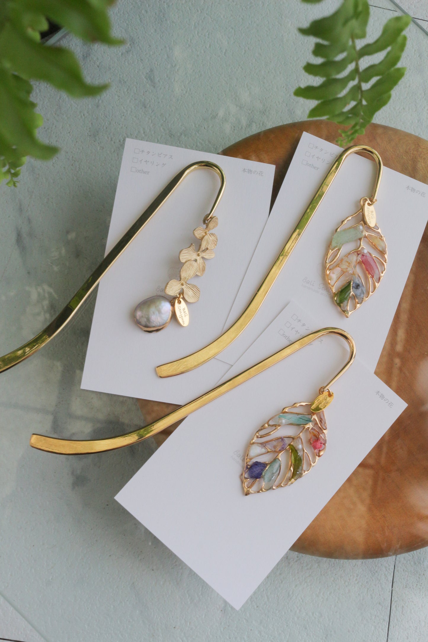 Golden Leaf Flower Bookmark No.3