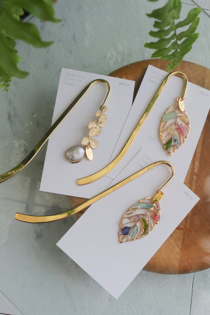 Golden Leaf Flower Bookmark No.3