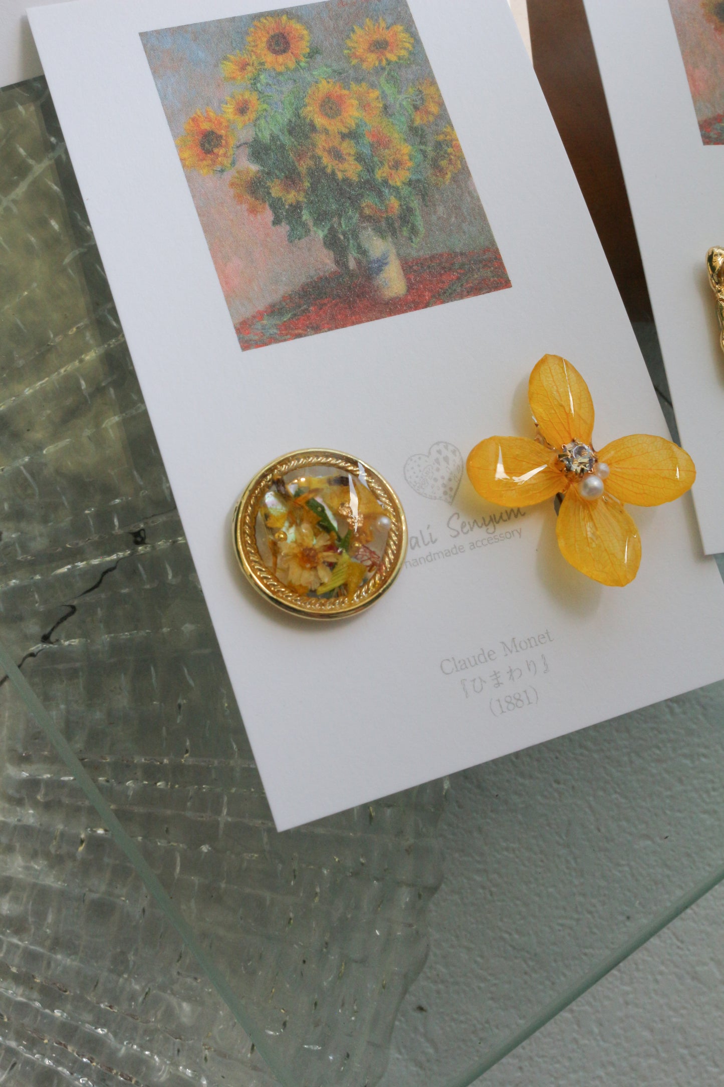 Monet Inspired Flower Earrings No.2４イヤリング Clip-on ひまわり