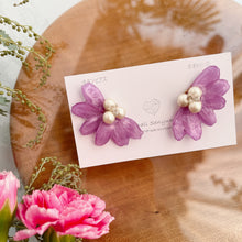 Purple Flower with Japanese Cotton Pearl Earrings -  Titanium Pierce