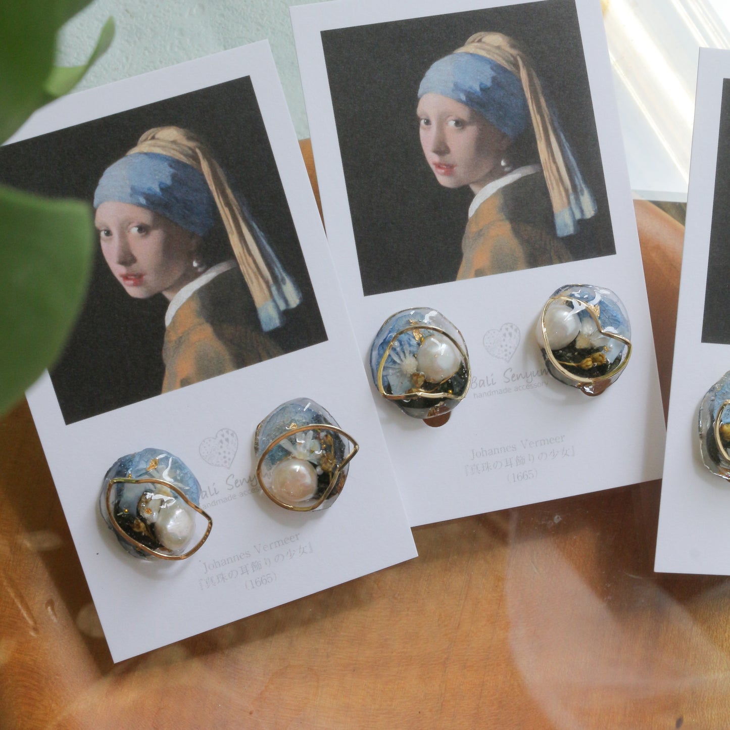 Vermeer's Inspired Flower & Pearl Earrings  No.3 イヤリング Clip-on 真珠の耳飾りの少女