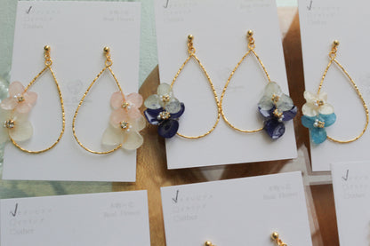 Teardrop Hoop Earrings with Hydrangeas No.23 ピアスorイヤリング