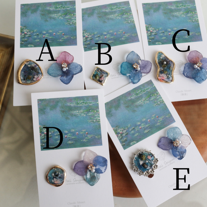 Monet's Water Lilies Inspired Flower and Medallion No.14イヤリング Clip-on 睡蓮