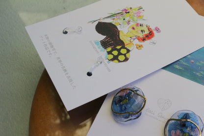Monet Inspired Flower Medallion Earrings No.3 樹脂ノンホールピアス Plastic Clip-on 睡蓮